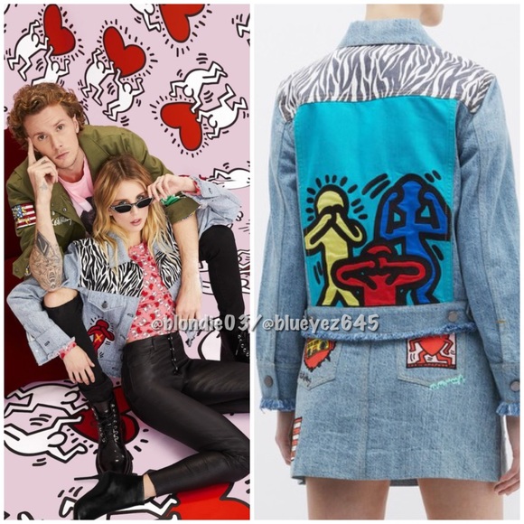 Alice + Olivia x Keith Haring “Rumor” dancing man denim jean jacket S NWT - Picture 3 of 6